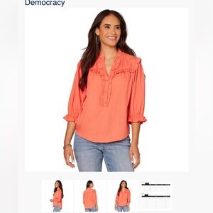 Petite Democracy Orange Ruffled Bib Collar Blouse Petite XL NWT